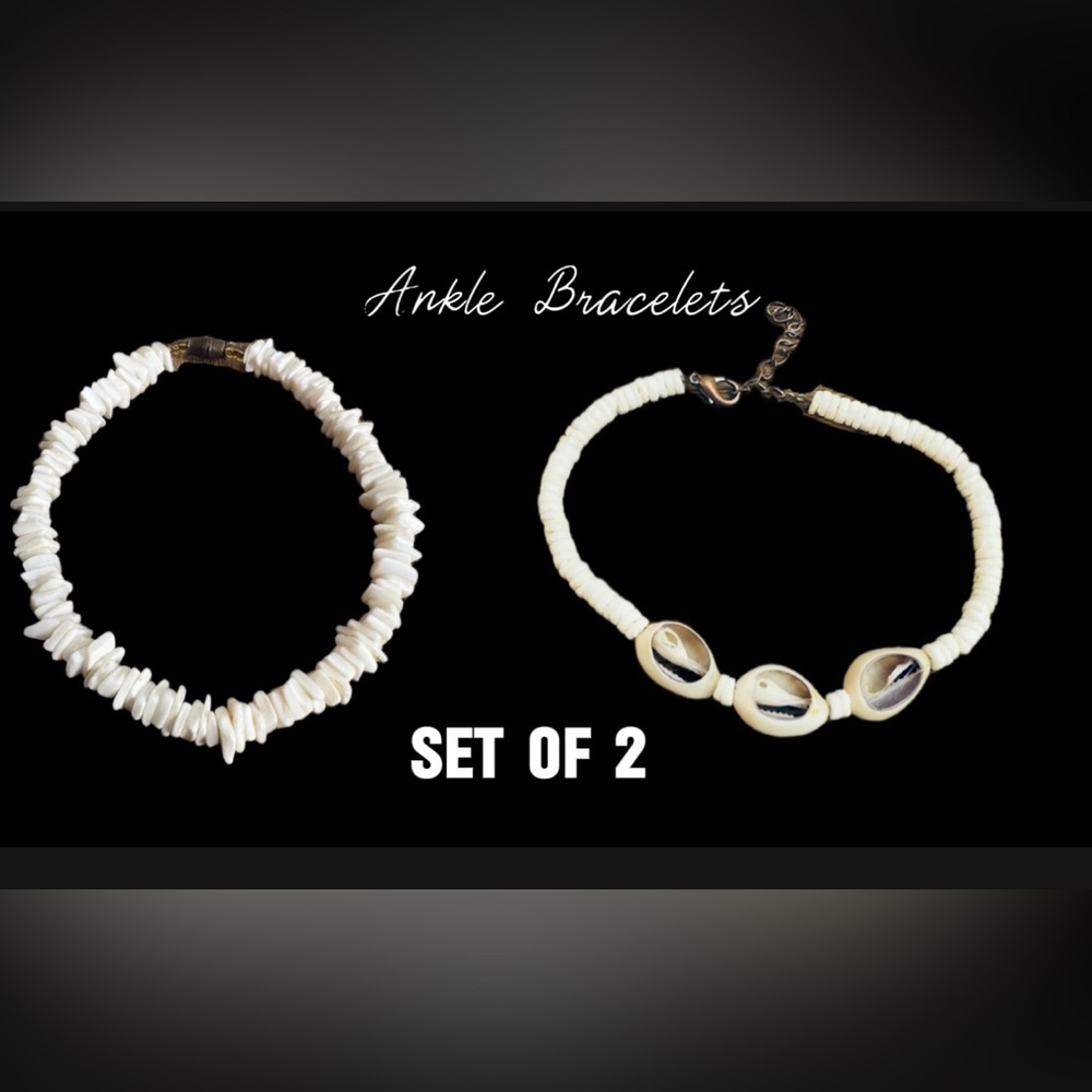 Vintage Set of (2) Surfer Style Shell White Ankle Bracelets‎